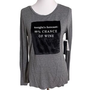 Gray Long Sleeve Top with Black Graphic